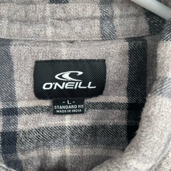 O'Neill Standard Fit Flannel Button Down Shirt Men's Size Large Gray Plaid - Picture 5 of 8